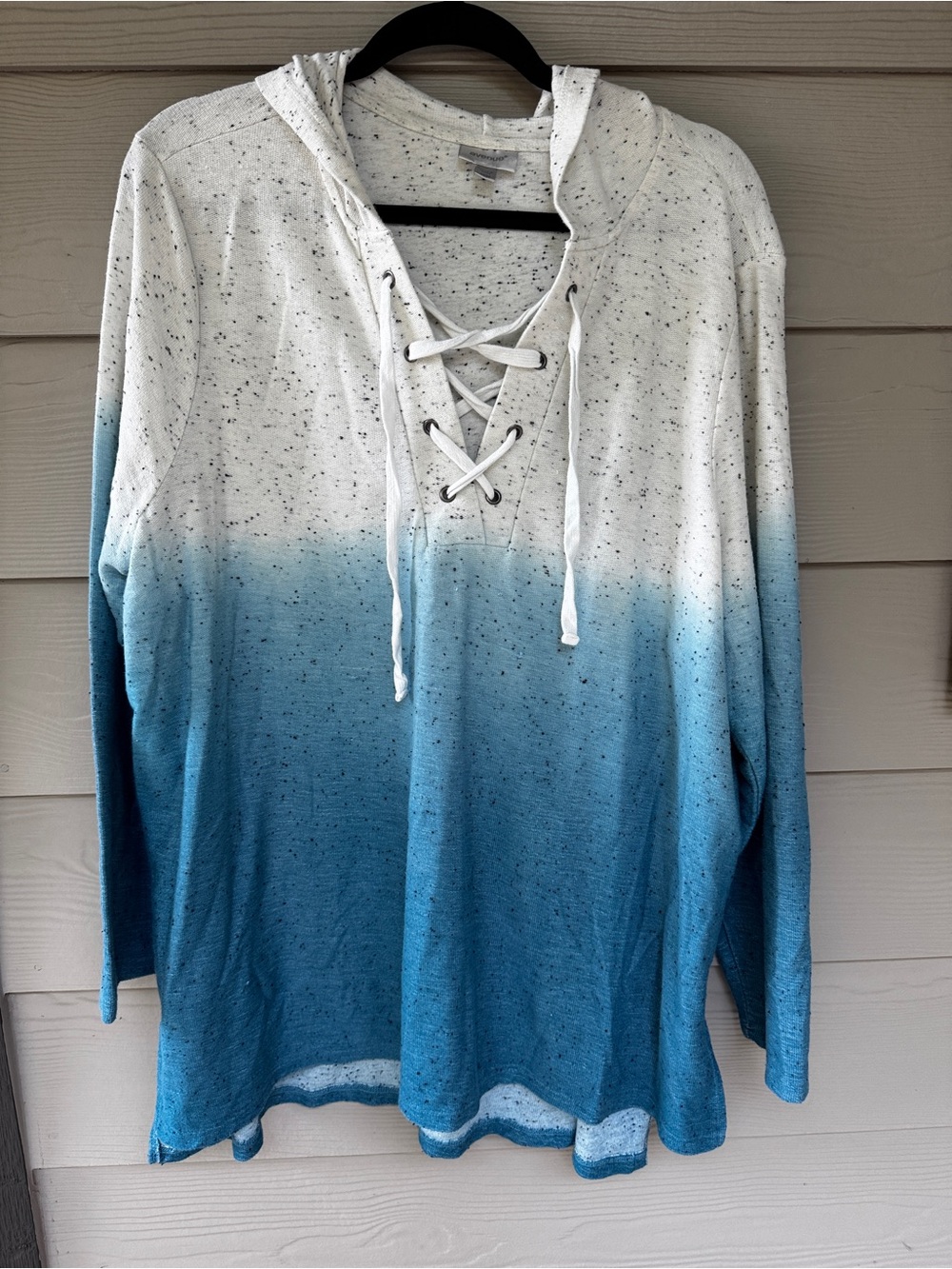 Avenue Tunic Women’s 22/24 Blue White Ombre Speckled Lace Up Hooded Long Sleeve